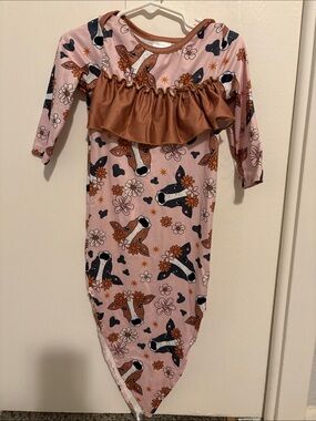 Kids Pink Floral & Cow Ruffle Sleep Gown